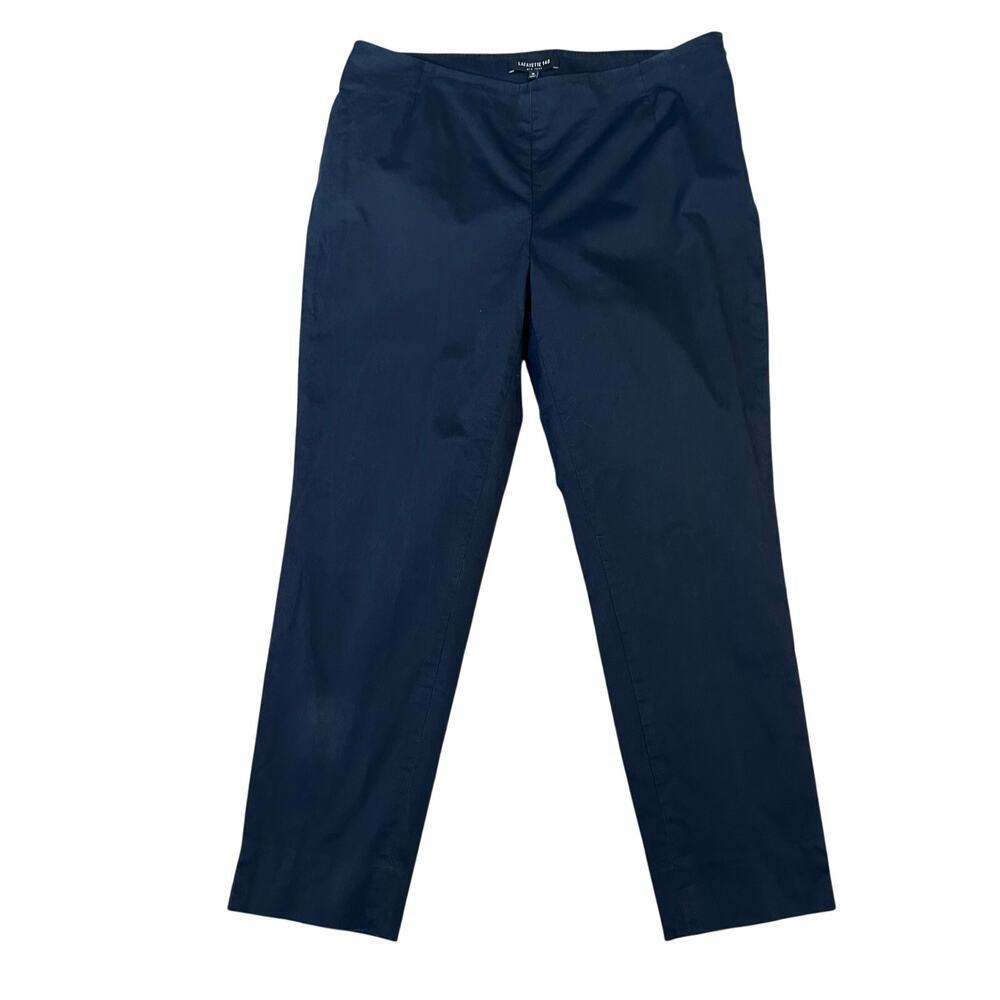 Lofayette 148 NY navy cotton stretch side zip ankle mid rise career pants 10